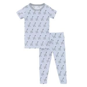 NEW KICKEE kids' bamboo print short sleeve pajama set in dew ugly ducklings